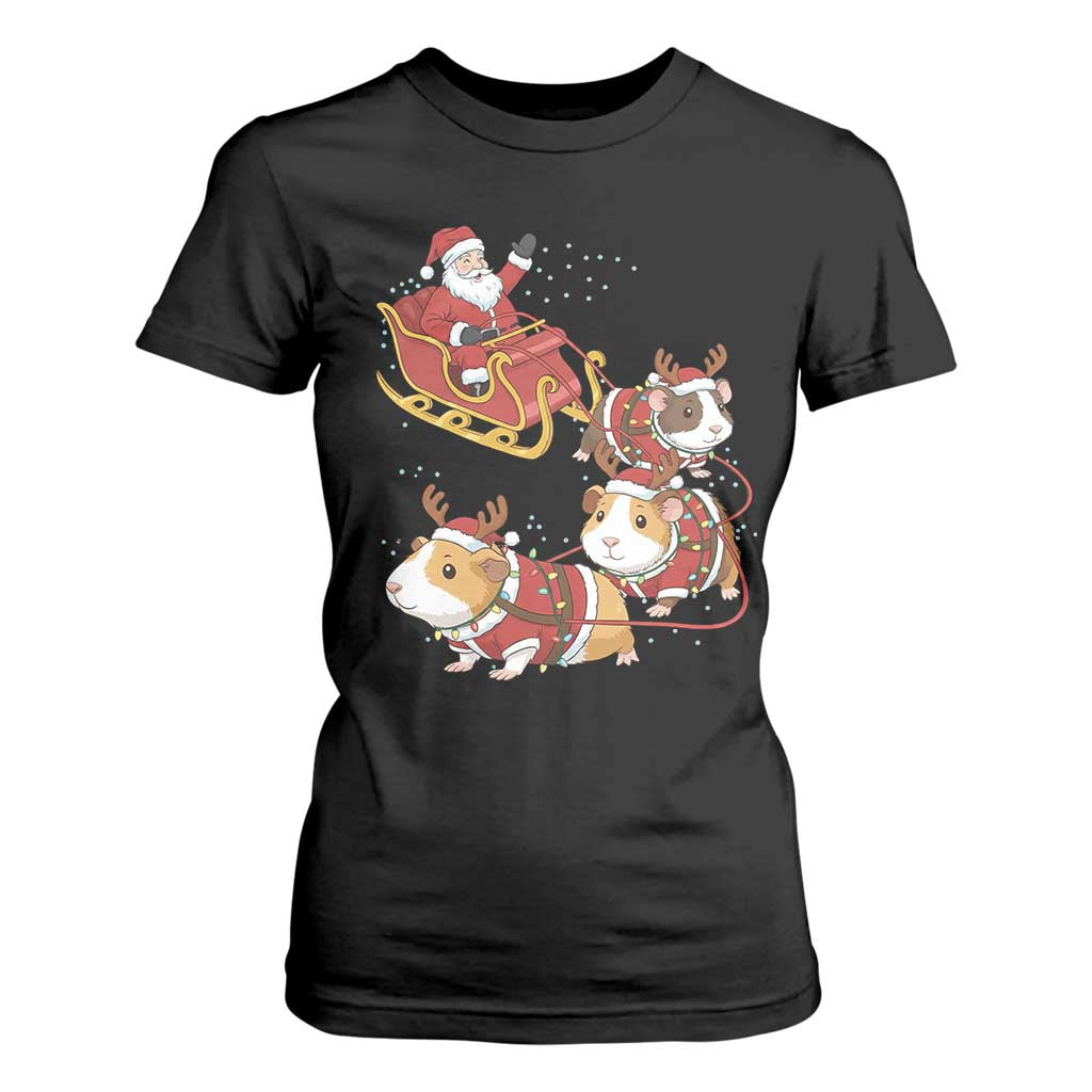 Funny Christmas Guinea Pig Lover Gift T Shirt For Women Santa Pig Sleigh Crew TS12 Black Print Your Wear