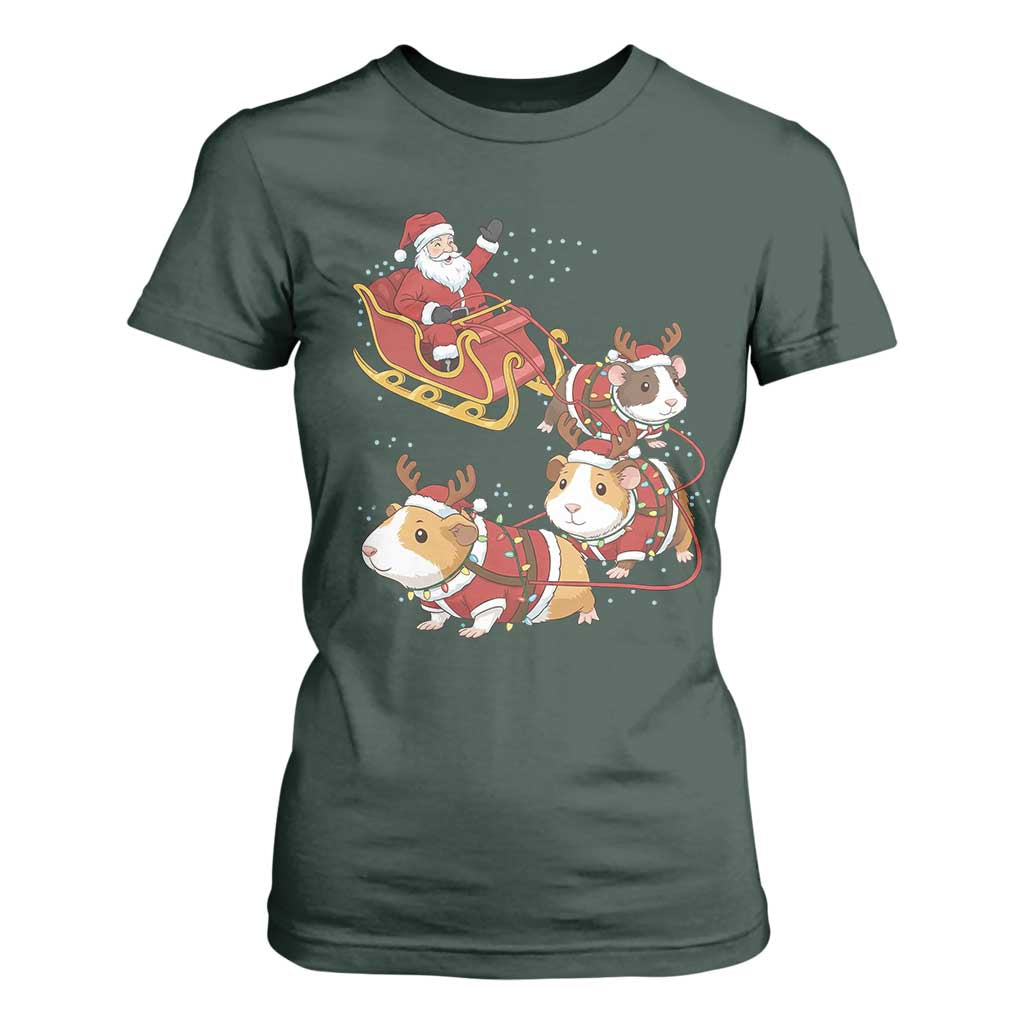 Funny Christmas Guinea Pig Lover Gift T Shirt For Women Santa Pig Sleigh Crew TS12 Dark Forest Green Print Your Wear