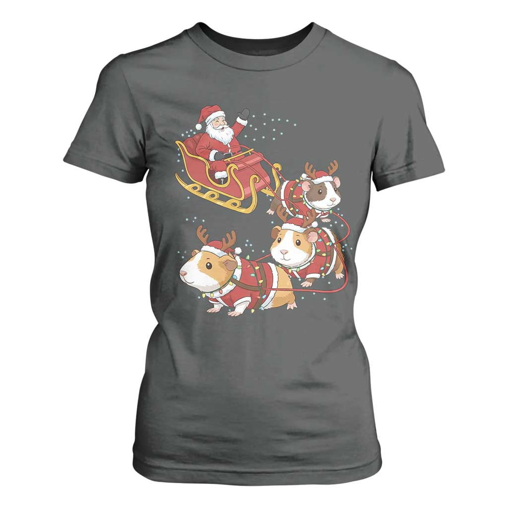 Funny Christmas Guinea Pig Lover Gift T Shirt For Women Santa Pig Sleigh Crew TS12 Dark Heather Print Your Wear