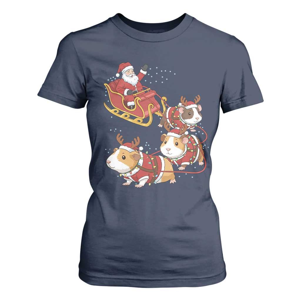 Funny Christmas Guinea Pig Lover Gift T Shirt For Women Santa Pig Sleigh Crew TS12 Navy Print Your Wear