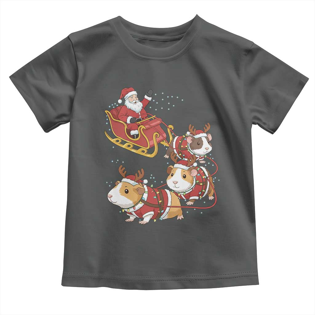 Funny Christmas Guinea Pig Lover Gift Toddler T Shirt Santa Pig Sleigh Crew TS12 Dark Heather Print Your Wear