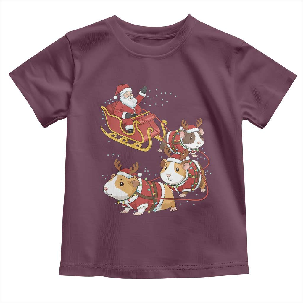 Funny Christmas Guinea Pig Lover Gift Toddler T Shirt Santa Pig Sleigh Crew TS12 Maroon Print Your Wear