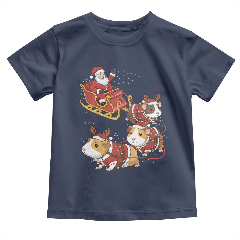 Funny Christmas Guinea Pig Lover Gift Toddler T Shirt Santa Pig Sleigh Crew TS12 Navy Print Your Wear