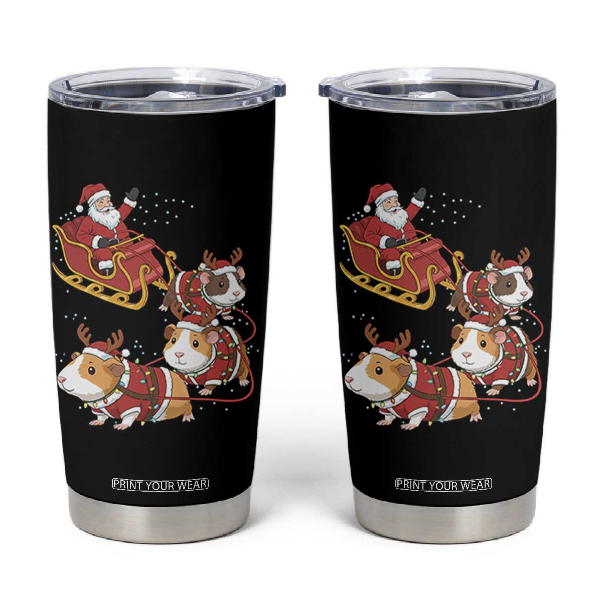 Funny Christmas Guinea Pig Lover Gift Tumbler Cup Santa Pig Sleigh Crew TS12 Black Print Your Wear