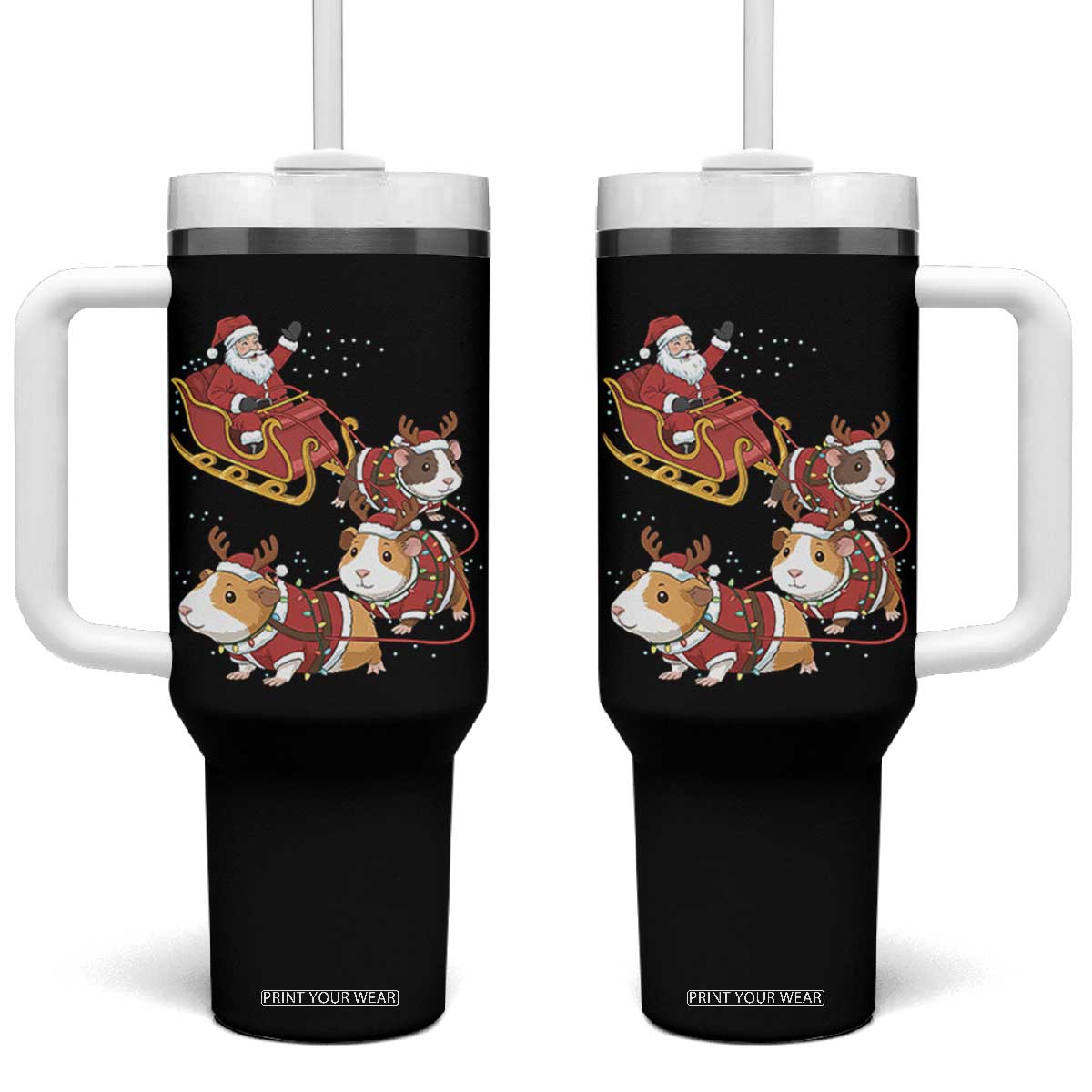 Funny Christmas Guinea Pig Lover Gift Tumbler With Handle Santa Pig Sleigh Crew TS12 One Size: 40 oz Black Print Your Wear