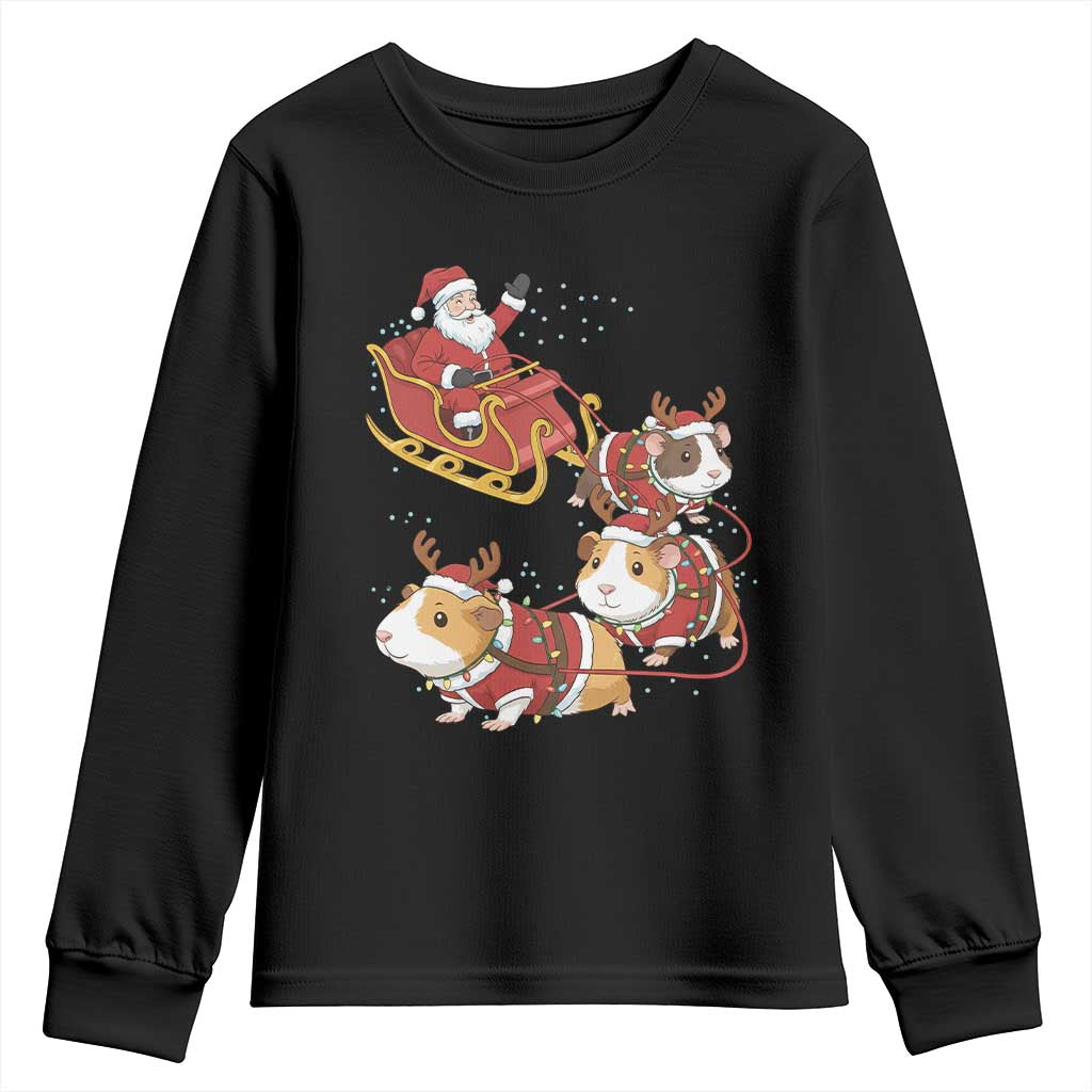 Funny Christmas Guinea Pig Lover Gift Youth Sweatshirt Santa Pig Sleigh Crew TS12 Black Print Your Wear
