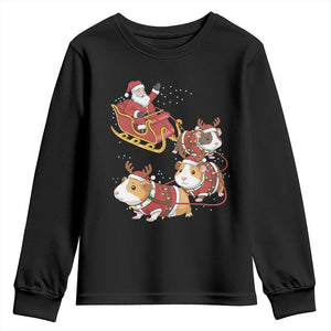 Funny Christmas Guinea Pig Lover Gift Youth Sweatshirt Santa Pig Sleigh Crew TS12 Black Print Your Wear