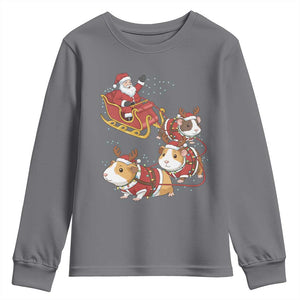 Funny Christmas Guinea Pig Lover Gift Youth Sweatshirt Santa Pig Sleigh Crew TS12 Charcoal Print Your Wear