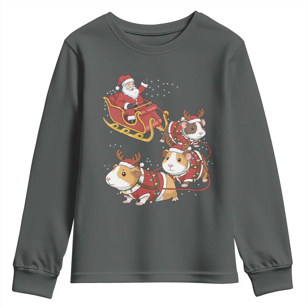 Funny Christmas Guinea Pig Lover Gift Youth Sweatshirt Santa Pig Sleigh Crew TS12 Dark Heather Print Your Wear