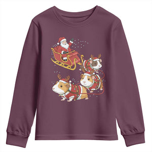 Funny Christmas Guinea Pig Lover Gift Youth Sweatshirt Santa Pig Sleigh Crew TS12 Maroon Print Your Wear