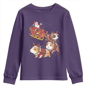 Funny Christmas Guinea Pig Lover Gift Youth Sweatshirt Santa Pig Sleigh Crew TS12 Purple Print Your Wear