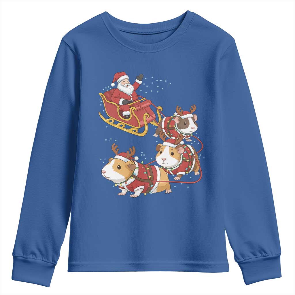 Funny Christmas Guinea Pig Lover Gift Youth Sweatshirt Santa Pig Sleigh Crew TS12 Royal Blue Print Your Wear