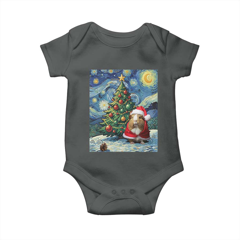 Santa Guinea Pig Starry Night Inspired Baby Onesie Funny Christmas Gift TS12 Dark Heather Print Your Wear