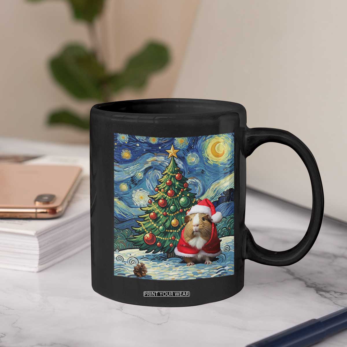 Santa Guinea Pig Starry Night Inspired Coffee Mug Funny Christmas Gift TS12 Print Your Wear