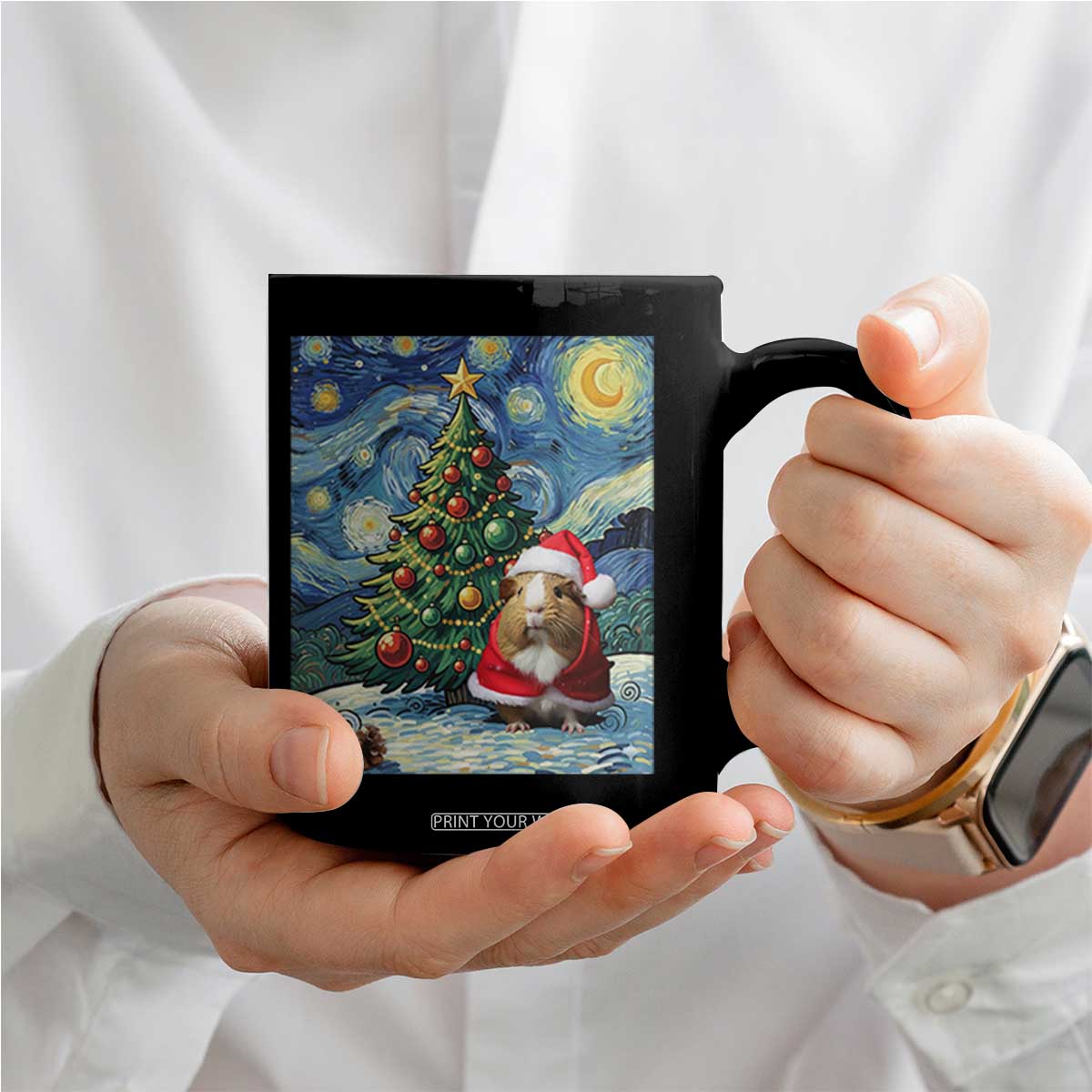 Santa Guinea Pig Starry Night Inspired Coffee Mug Funny Christmas Gift TS12 Print Your Wear