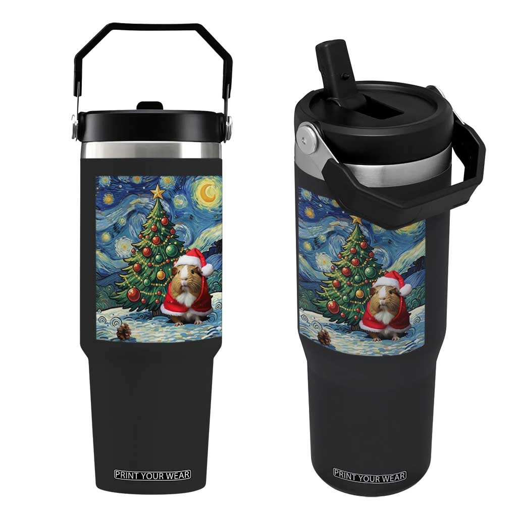Santa Guinea Pig Starry Night Inspired Flip Straw Tumbler Funny Christmas Gift TS12 One Size: 30 oz Black Print Your Wear