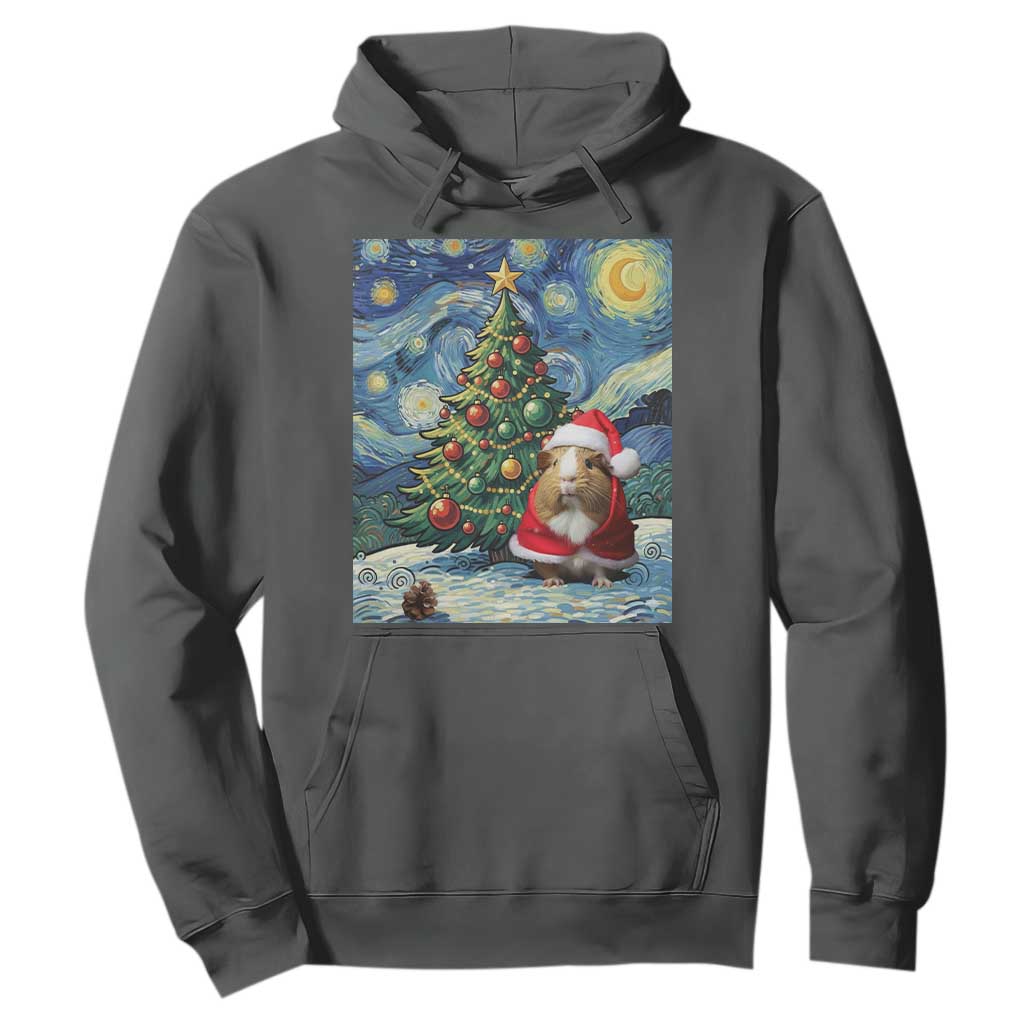 Santa Guinea Pig Starry Night Inspired Hoodie Funny Christmas Gift TS12 Dark Heather Print Your Wear