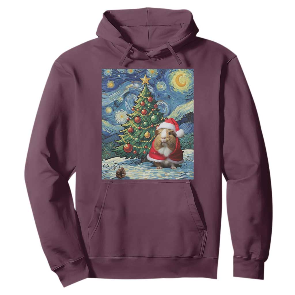Santa Guinea Pig Starry Night Inspired Hoodie Funny Christmas Gift TS12 Maroon Print Your Wear