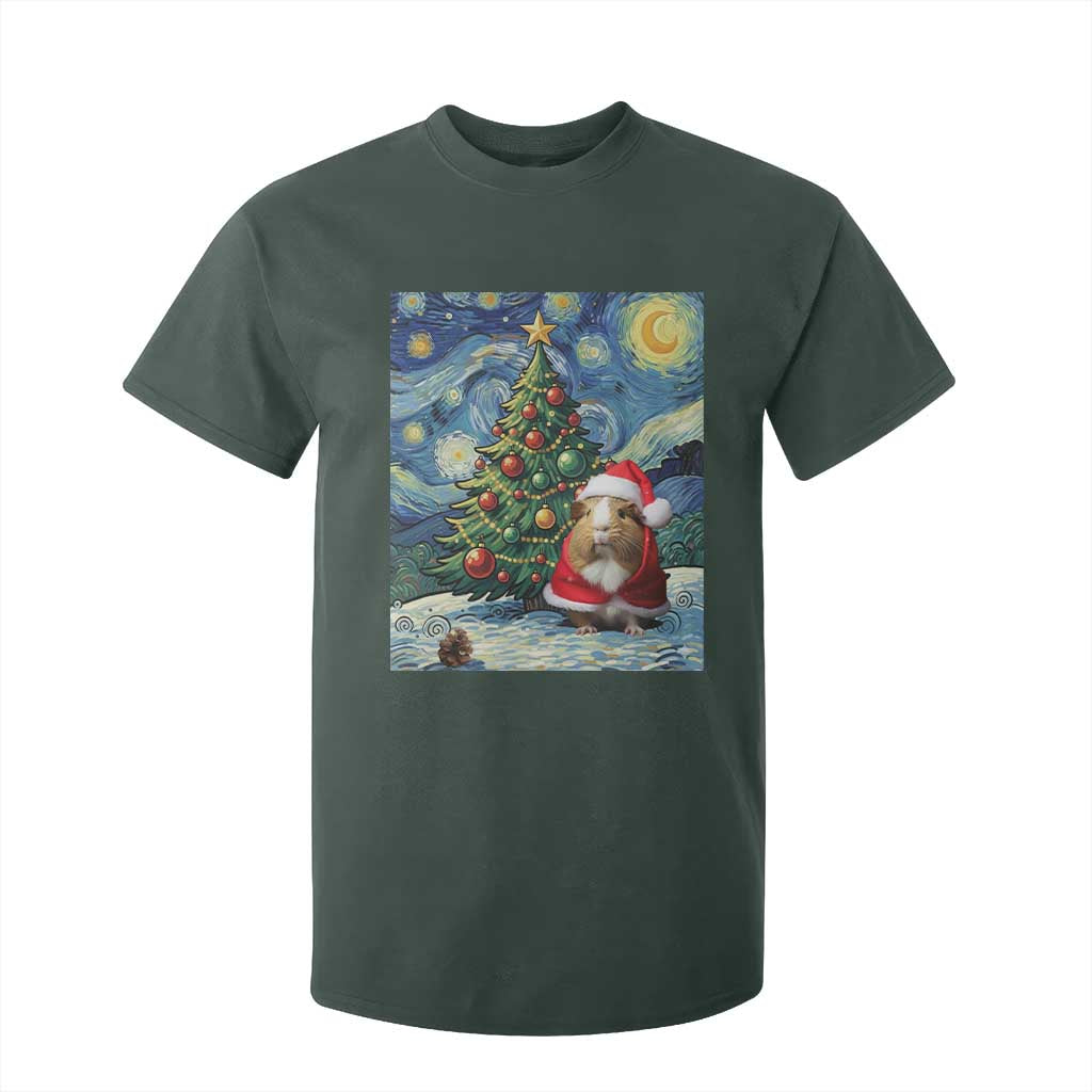 Santa Guinea Pig Starry Night Inspired T Shirt For Kid Funny Christmas Gift TS12 Dark Forest Green Print Your Wear