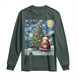 Santa Guinea Pig Starry Night Inspired Long Sleeve Shirt Funny Christmas Gift TS12 Dark Forest Green Print Your Wear
