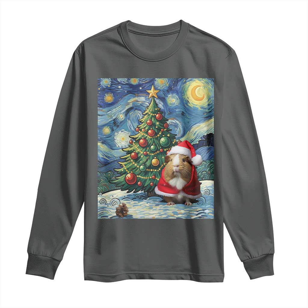 Santa Guinea Pig Starry Night Inspired Long Sleeve Shirt Funny Christmas Gift TS12 Dark Heather Print Your Wear