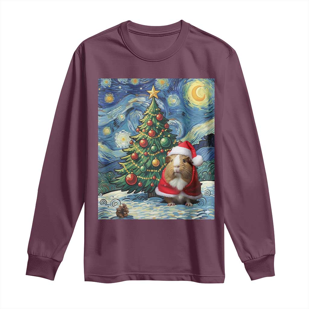 Santa Guinea Pig Starry Night Inspired Long Sleeve Shirt Funny Christmas Gift TS12 Maroon Print Your Wear