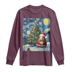 Santa Guinea Pig Starry Night Inspired Long Sleeve Shirt Funny Christmas Gift TS12 Maroon Print Your Wear
