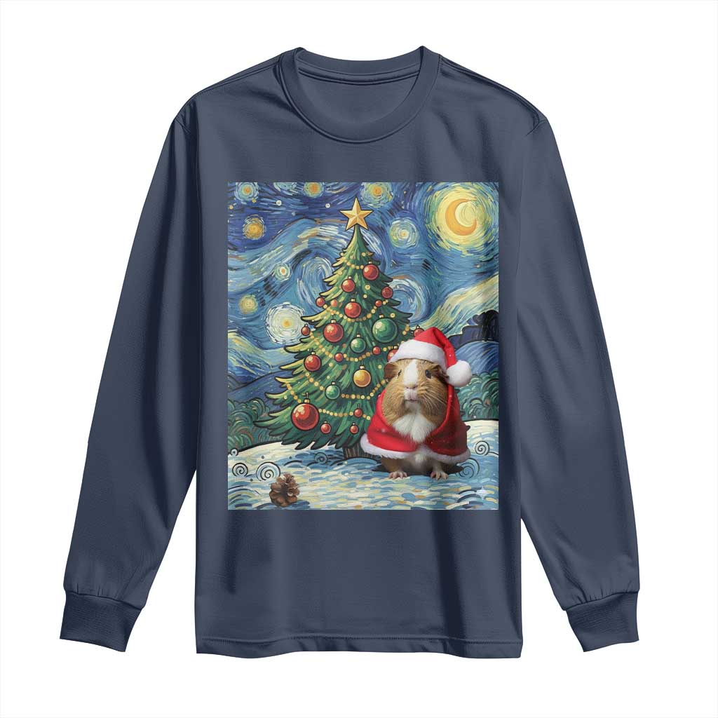 Santa Guinea Pig Starry Night Inspired Long Sleeve Shirt Funny Christmas Gift TS12 Navy Print Your Wear