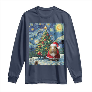 Santa Guinea Pig Starry Night Inspired Long Sleeve Shirt Funny Christmas Gift TS12 Navy Print Your Wear