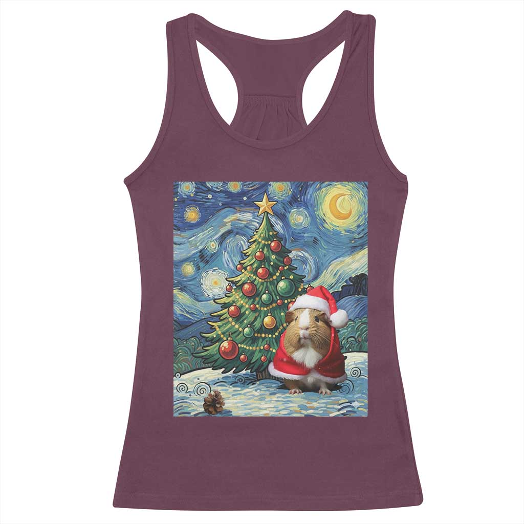 Santa Guinea Pig Starry Night Inspired Racerback Tank Top Funny Christmas Gift TS12 Maroon Print Your Wear