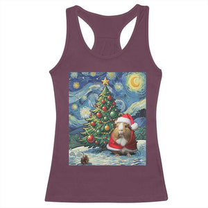 Santa Guinea Pig Starry Night Inspired Racerback Tank Top Funny Christmas Gift TS12 Maroon Print Your Wear