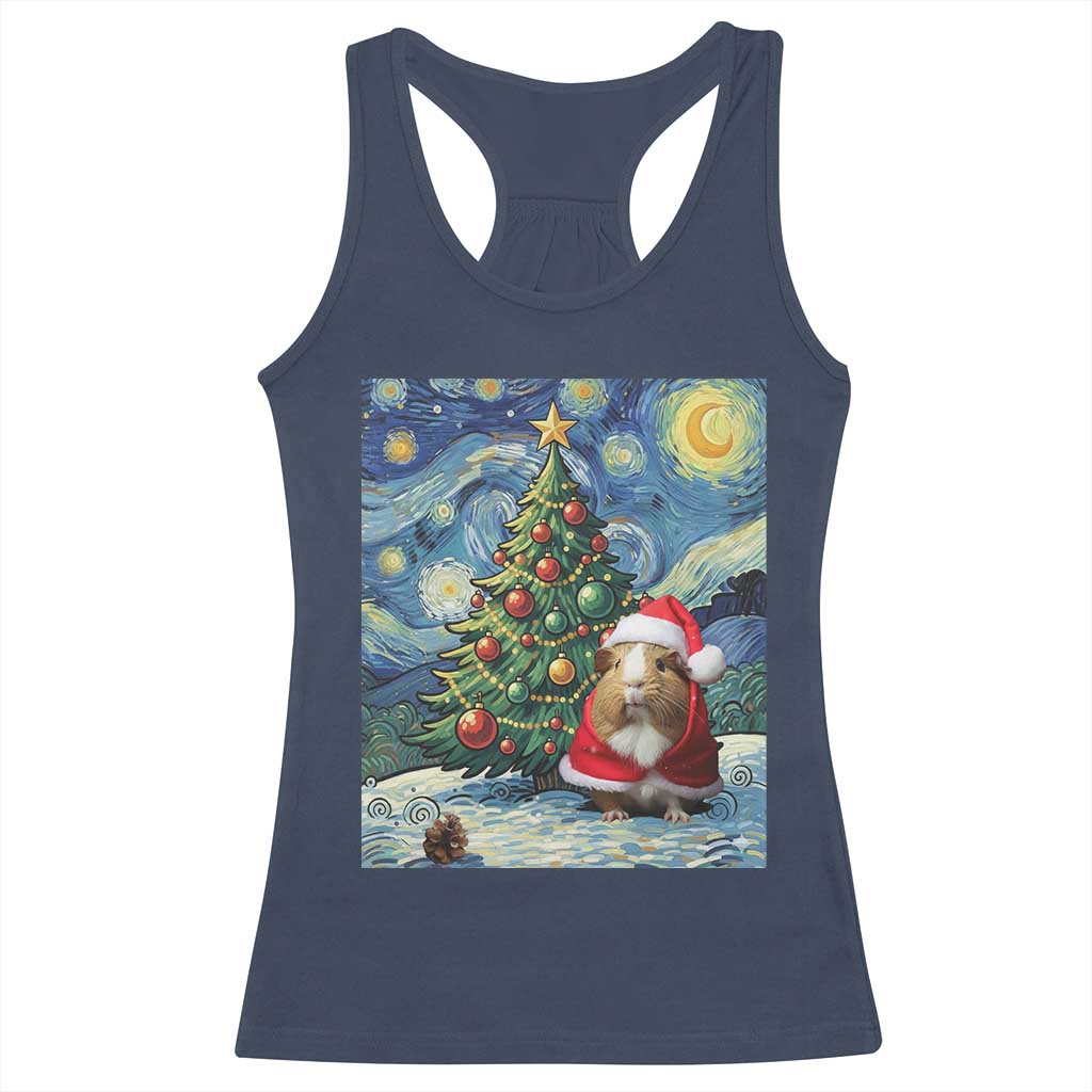 Santa Guinea Pig Starry Night Inspired Racerback Tank Top Funny Christmas Gift TS12 Navy Print Your Wear