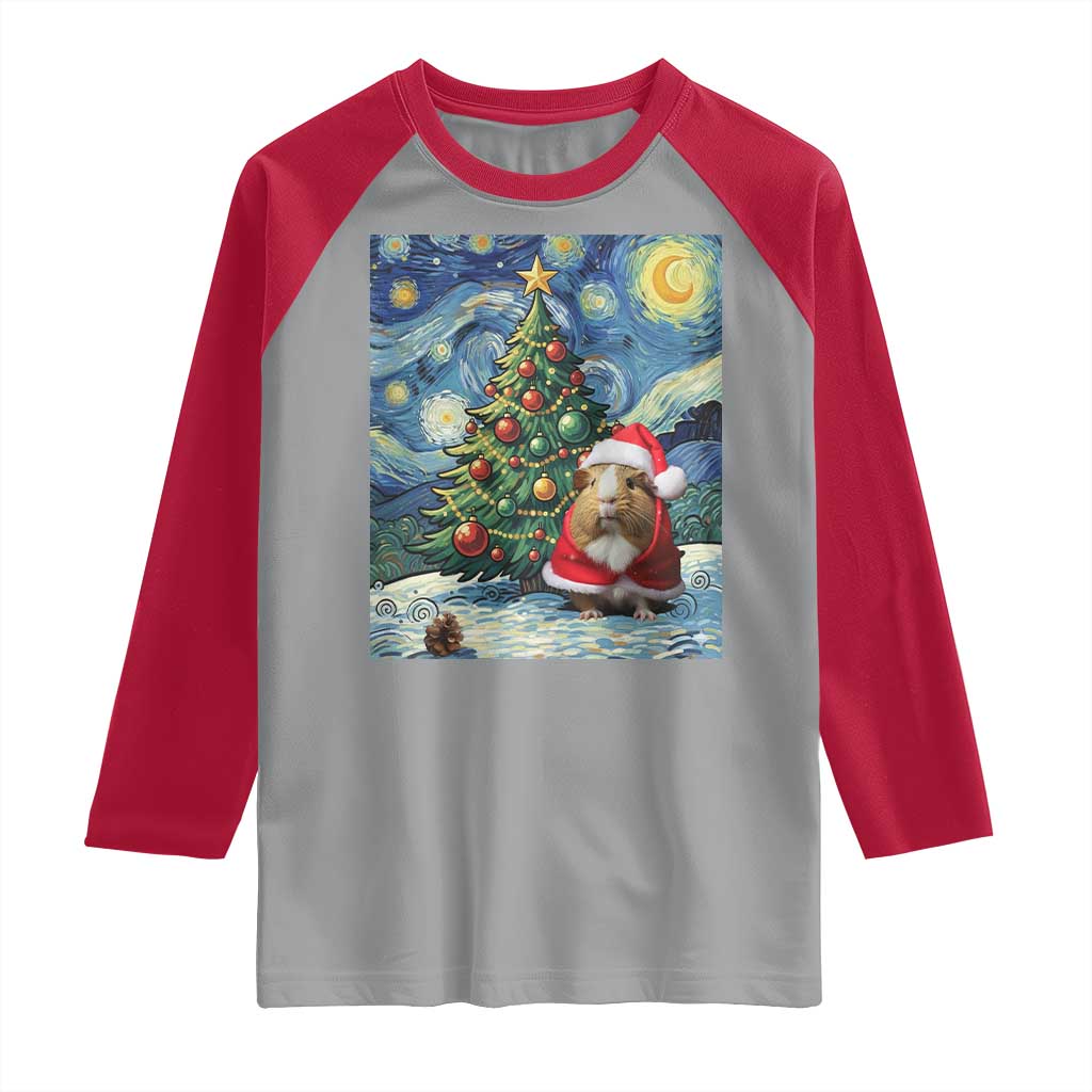 Santa Guinea Pig Starry Night Inspired Raglan Shirt Funny Christmas Gift TS12 Sport Gray Red Print Your Wear