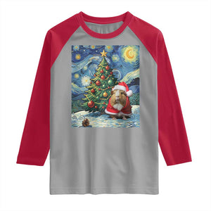 Santa Guinea Pig Starry Night Inspired Raglan Shirt Funny Christmas Gift TS12 Sport Gray Red Print Your Wear