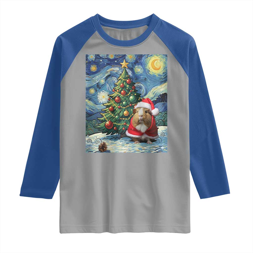 Santa Guinea Pig Starry Night Inspired Raglan Shirt Funny Christmas Gift TS12 Sport Gray Royal Print Your Wear