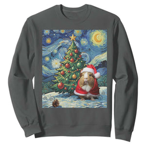 Santa Guinea Pig Starry Night Inspired Sweatshirt Funny Christmas Gift TS12 Dark Heather Print Your Wear