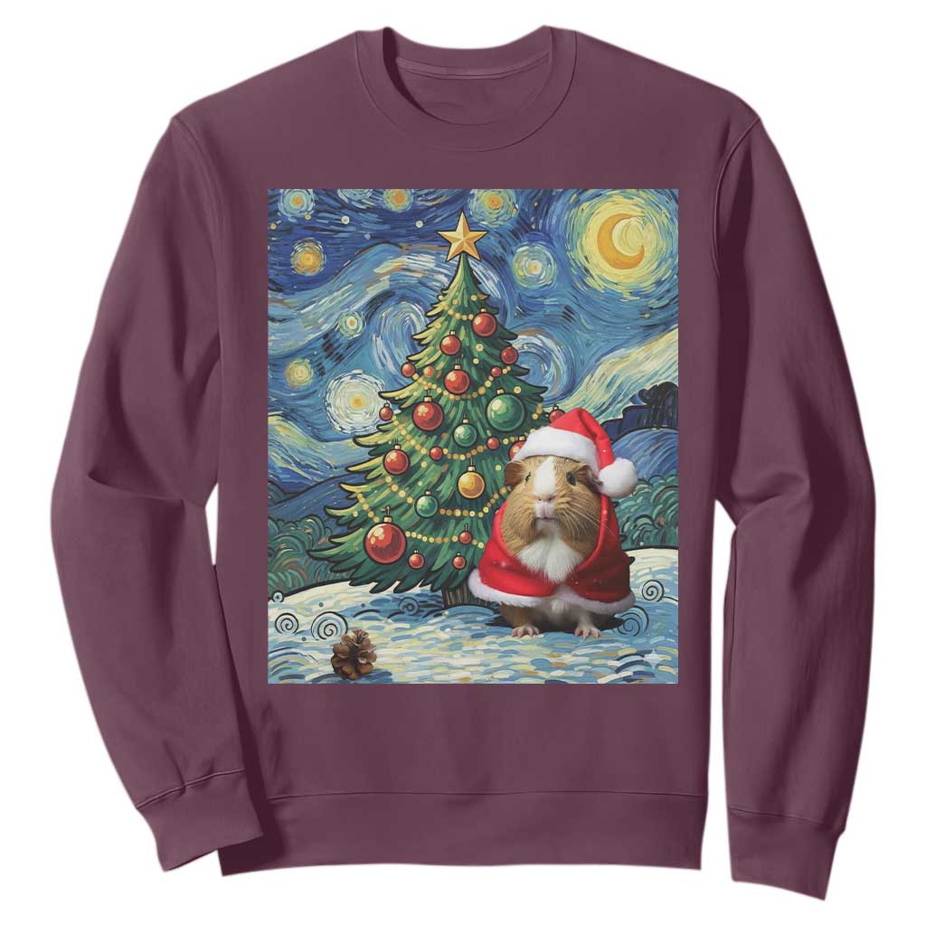 Santa Guinea Pig Starry Night Inspired Sweatshirt Funny Christmas Gift TS12 Maroon Print Your Wear