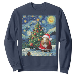 Santa Guinea Pig Starry Night Inspired Sweatshirt Funny Christmas Gift TS12 Navy Print Your Wear