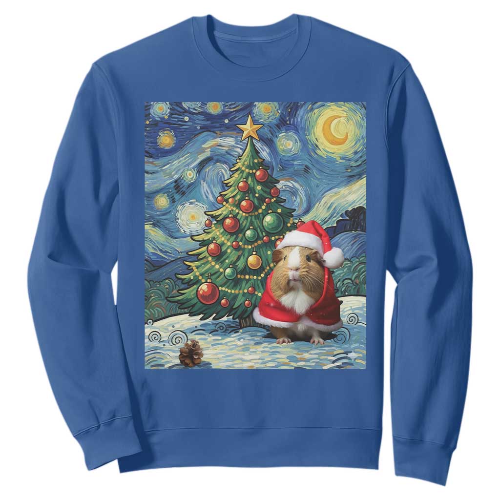 Santa Guinea Pig Starry Night Inspired Sweatshirt Funny Christmas Gift TS12 Royal Blue Print Your Wear