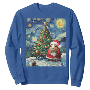 Santa Guinea Pig Starry Night Inspired Sweatshirt Funny Christmas Gift TS12 Royal Blue Print Your Wear