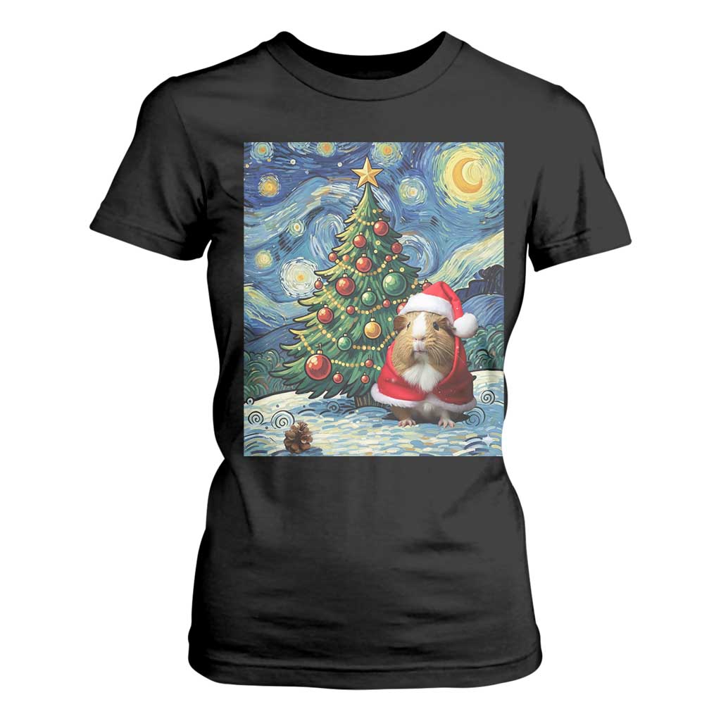 Santa Guinea Pig Starry Night Inspired T Shirt For Women Funny Christmas Gift TS12 Black Print Your Wear