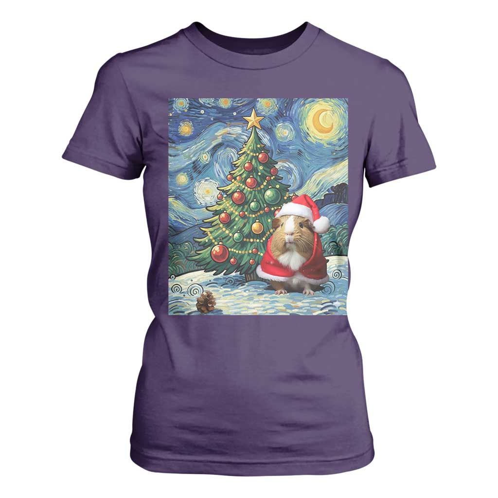 Santa Guinea Pig Starry Night Inspired T Shirt For Women Funny Christmas Gift TS12 Purple Print Your Wear