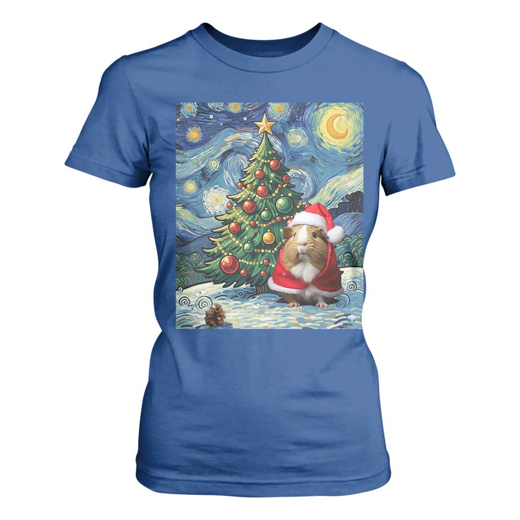 Santa Guinea Pig Starry Night Inspired T Shirt For Women Funny Christmas Gift TS12 Royal Blue Print Your Wear