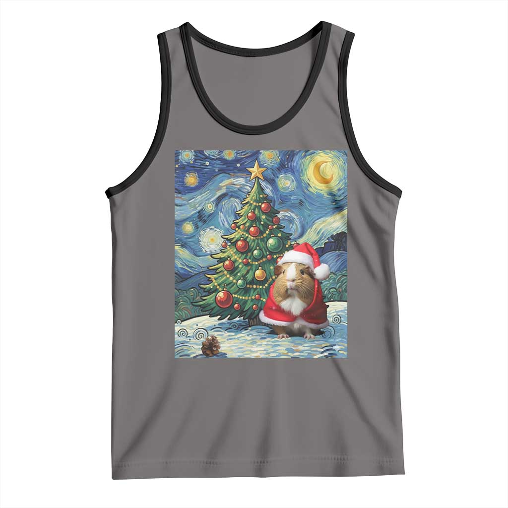 Santa Guinea Pig Starry Night Inspired Tank Top Funny Christmas Gift TS12 Deep Heather Black Print Your Wear