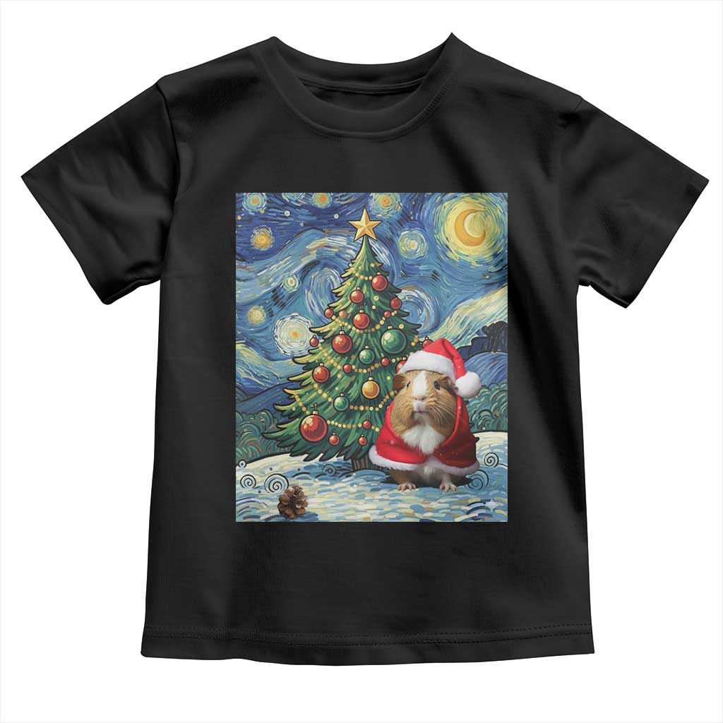 Santa Guinea Pig Starry Night Inspired Toddler T Shirt Funny Christmas Gift TS12 Black Print Your Wear