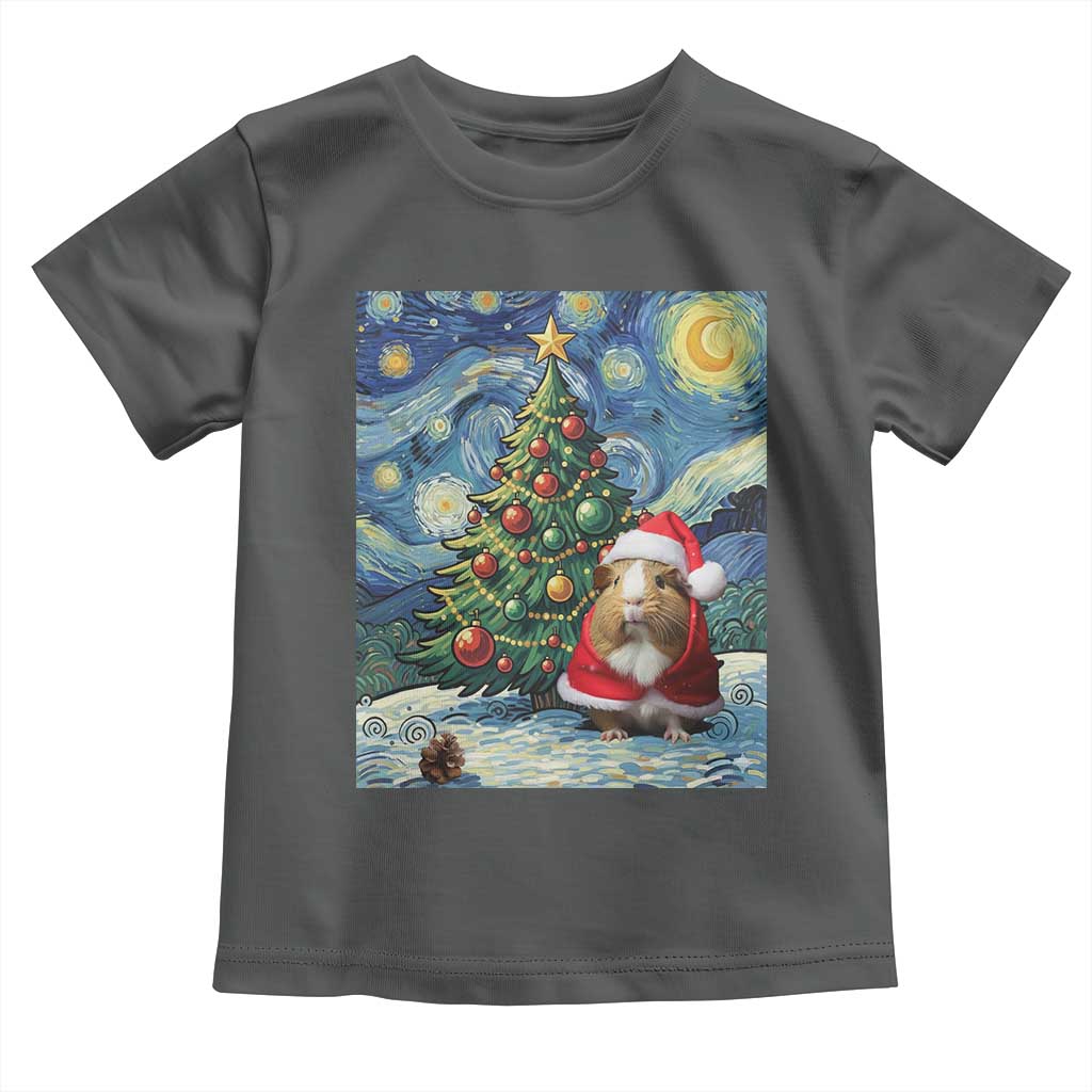 Santa Guinea Pig Starry Night Inspired Toddler T Shirt Funny Christmas Gift TS12 Dark Heather Print Your Wear