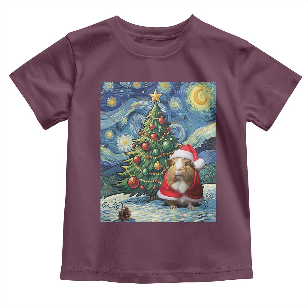 Santa Guinea Pig Starry Night Inspired Toddler T Shirt Funny Christmas Gift TS12 Maroon Print Your Wear