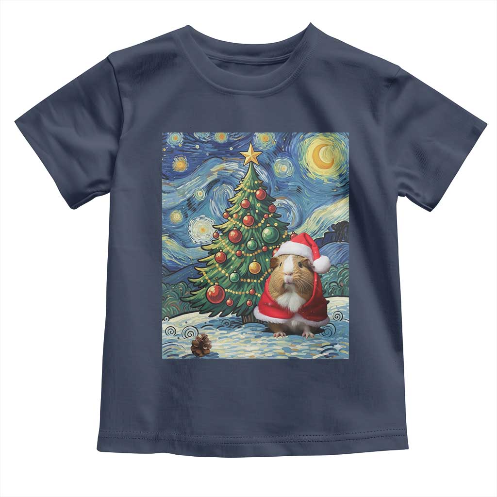 Santa Guinea Pig Starry Night Inspired Toddler T Shirt Funny Christmas Gift TS12 Navy Print Your Wear