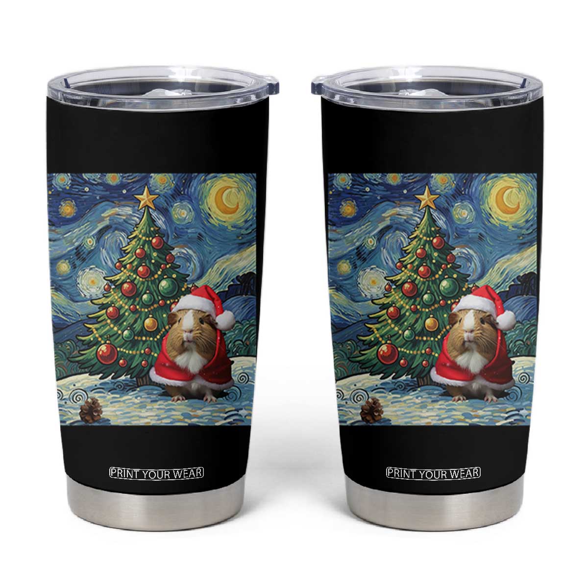 Santa Guinea Pig Starry Night Inspired Tumbler Cup Funny Christmas Gift TS12 Black Print Your Wear