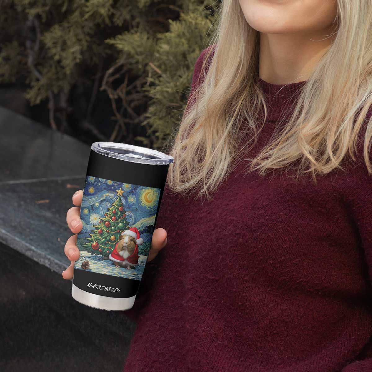 Santa Guinea Pig Starry Night Inspired Tumbler Cup Funny Christmas Gift TS12 Print Your Wear